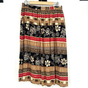 Vintage Alfred Dunner Midi Skirt Boho Mixed Pattern Floral Brown Black Size 16
